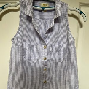 Maeve by Anthropologie linen blend pinstripe top